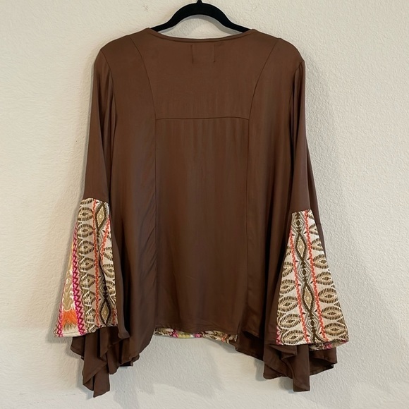 Judith March Anthropologie Women Tunic Large Brown Embroidered Lagenlook - Picture 3 of 16